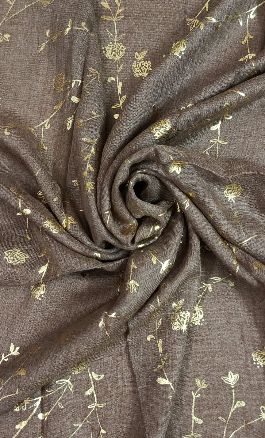 Mocha Brown Foil Printed Lawn Scarf