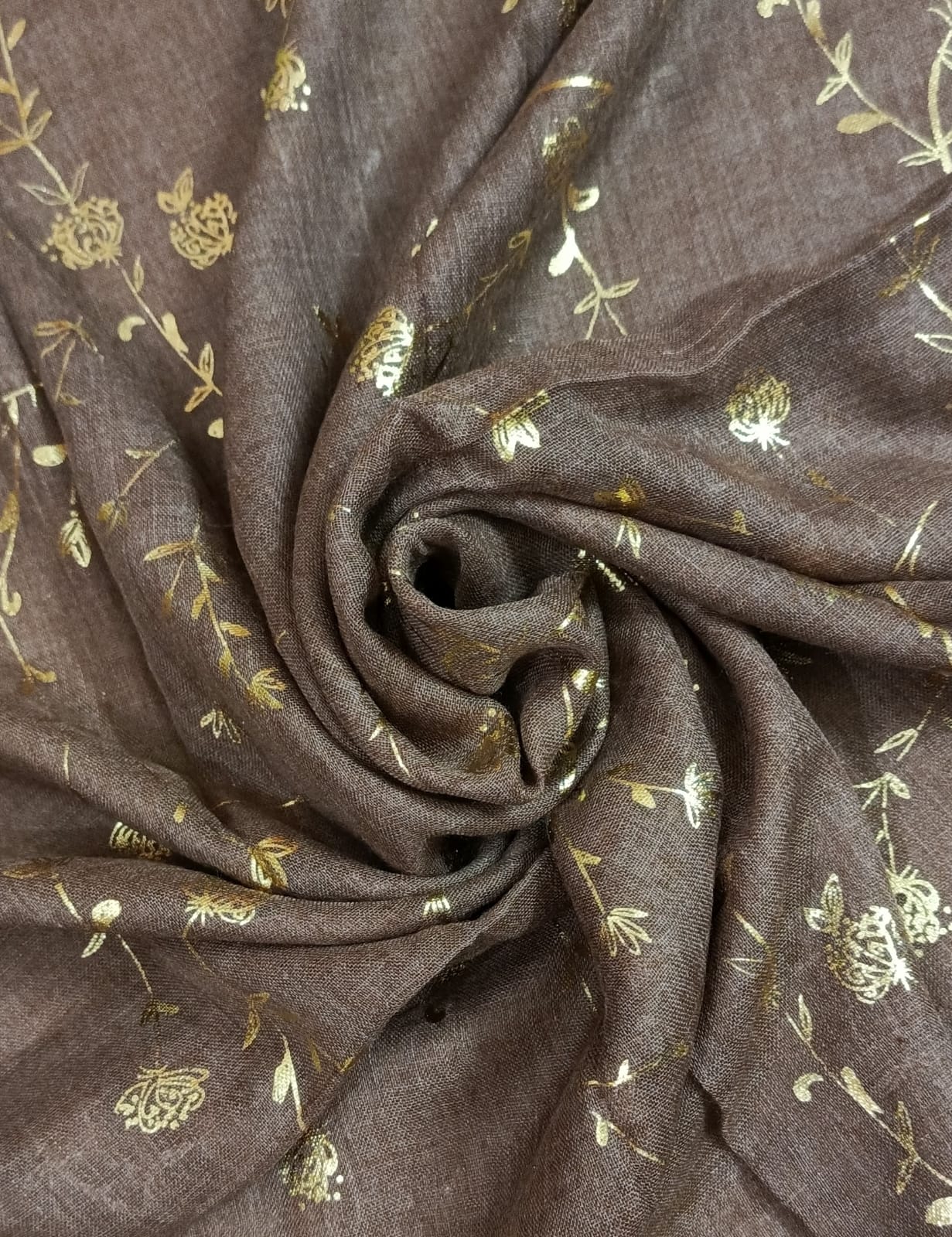 Mocha Brown Foil Printed Lawn Scarf