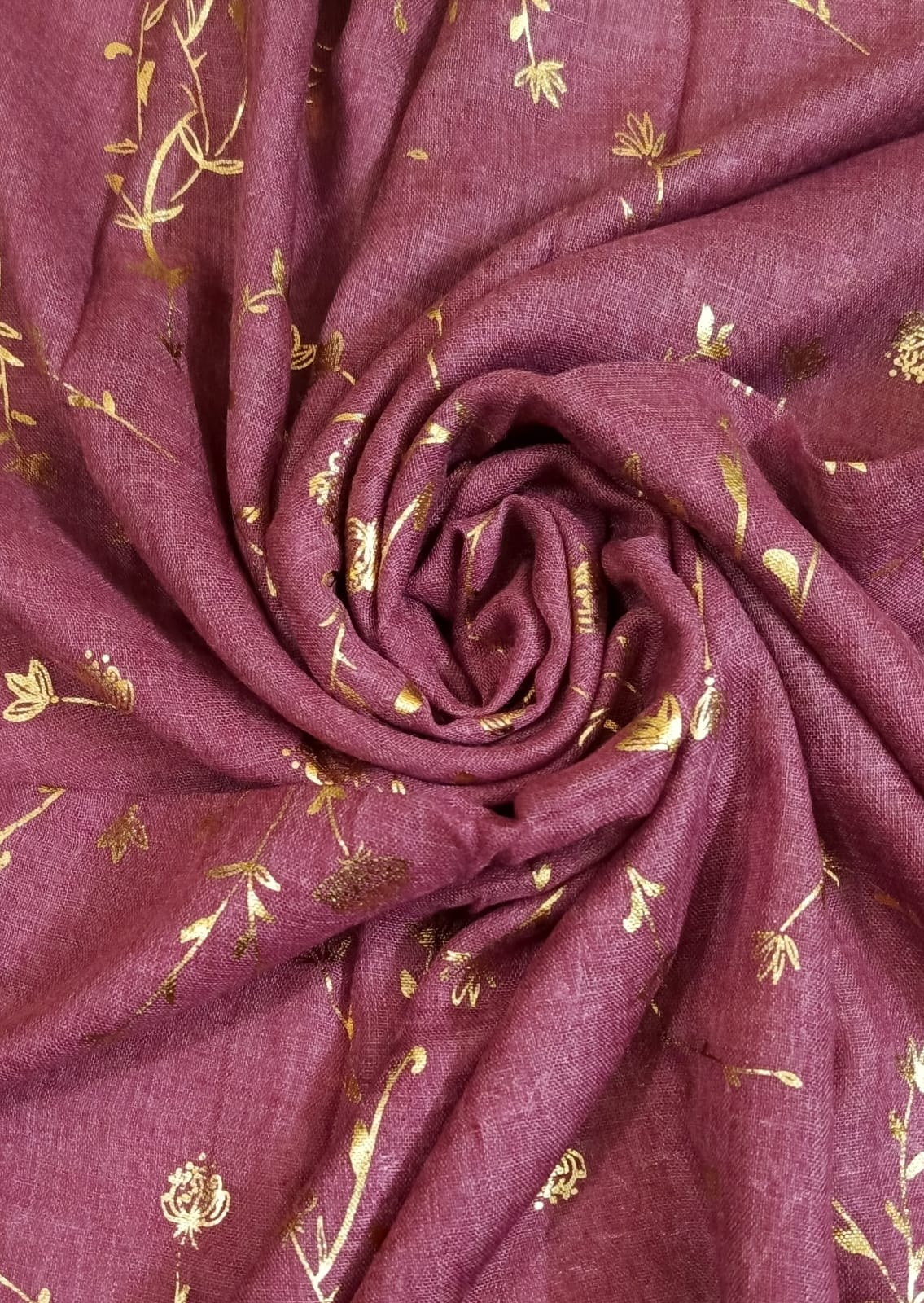 Deep Maroon Foil Printed Lawn Scarf