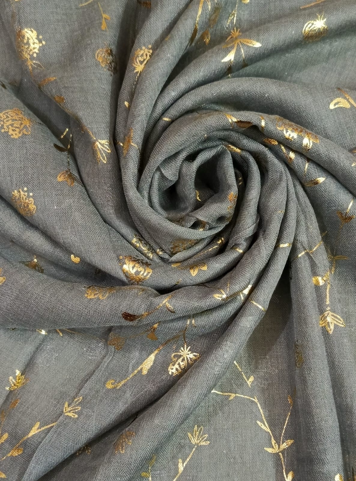 Charcoal Black Foil Printed Lawn Scarf