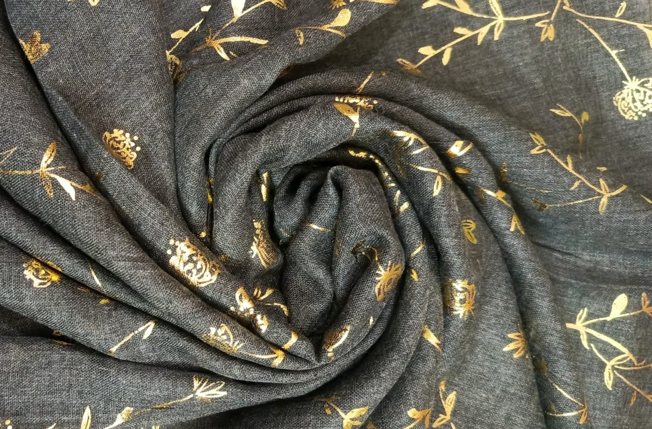 Charcoal Black Foil Printed Lawn Scarf