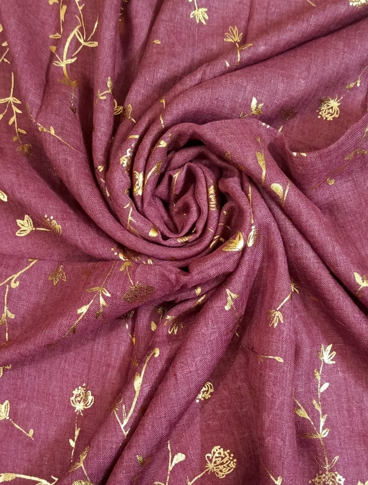 Deep Maroon Foil Printed Lawn Scarf