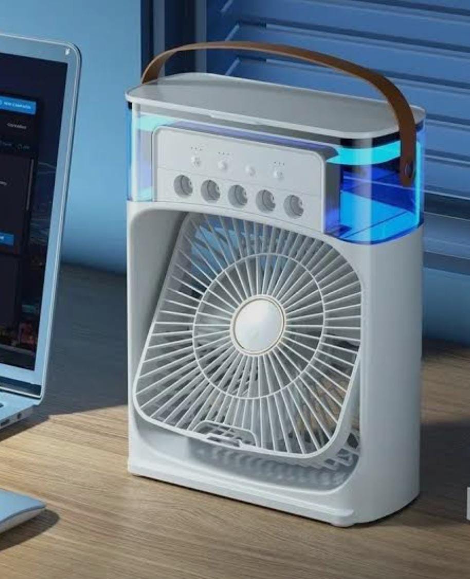 Portable Air Conditioner Fan Large Size Usb Electric Fan With Led Night Light, Fine Mist Water, And Humidifier Function | Led Night Light Water Mist (random Color)