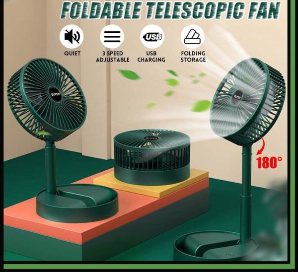 Rechargeable – Telescopic Folding Fan | Usb Foldable ,portable | Table Desk Fan | Telescopic Design Floor | 3 Speeds Adjustable Height Fan(random Color )