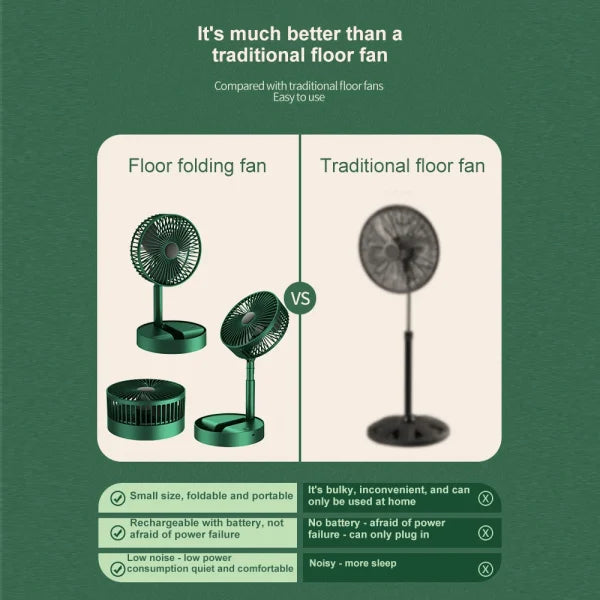 Rechargeable – Telescopic Folding Fan | Usb Foldable ,portable | Table Desk Fan | Telescopic Design Floor | 3 Speeds Adjustable Height Fan(random Color )