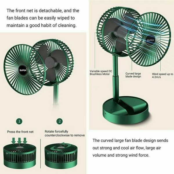 Rechargeable – Telescopic Folding Fan | Usb Foldable ,portable | Table Desk Fan | Telescopic Design Floor | 3 Speeds Adjustable Height Fan(random Color )