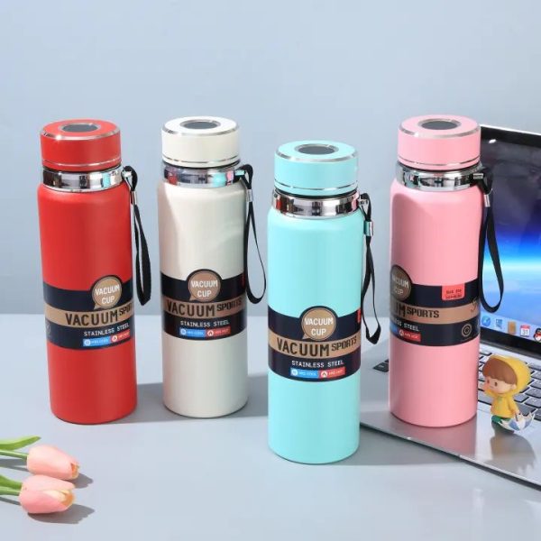 Stainless Steel Water Bottle With Digital Temperature 1000ml Vacuum Insulated Water Bottle, Large Capacity, Outdoor Portable Sports Water Bottle With Rope Handle (random Color)