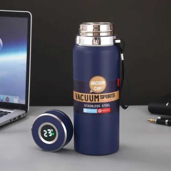 Stainless Steel Water Bottle With Digital Temperature 1000ml Vacuum Insulated Water Bottle, Large Capacity, Outdoor Portable Sports Water Bottle With Rope Handle (random Color)